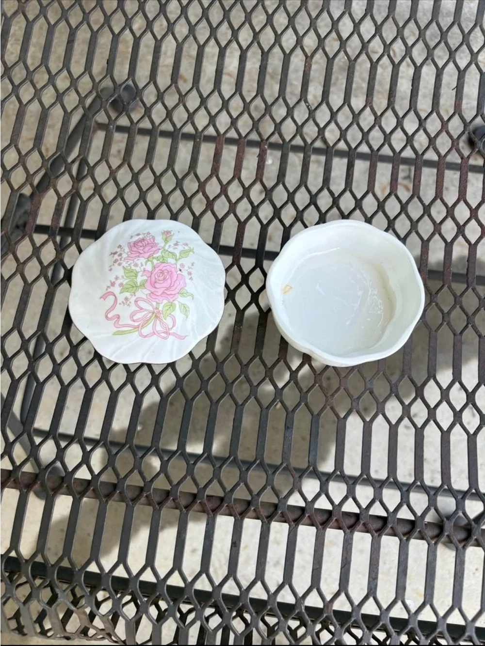 Vintage Floral Porcelain Trinket Dish - Pink Rose Motif